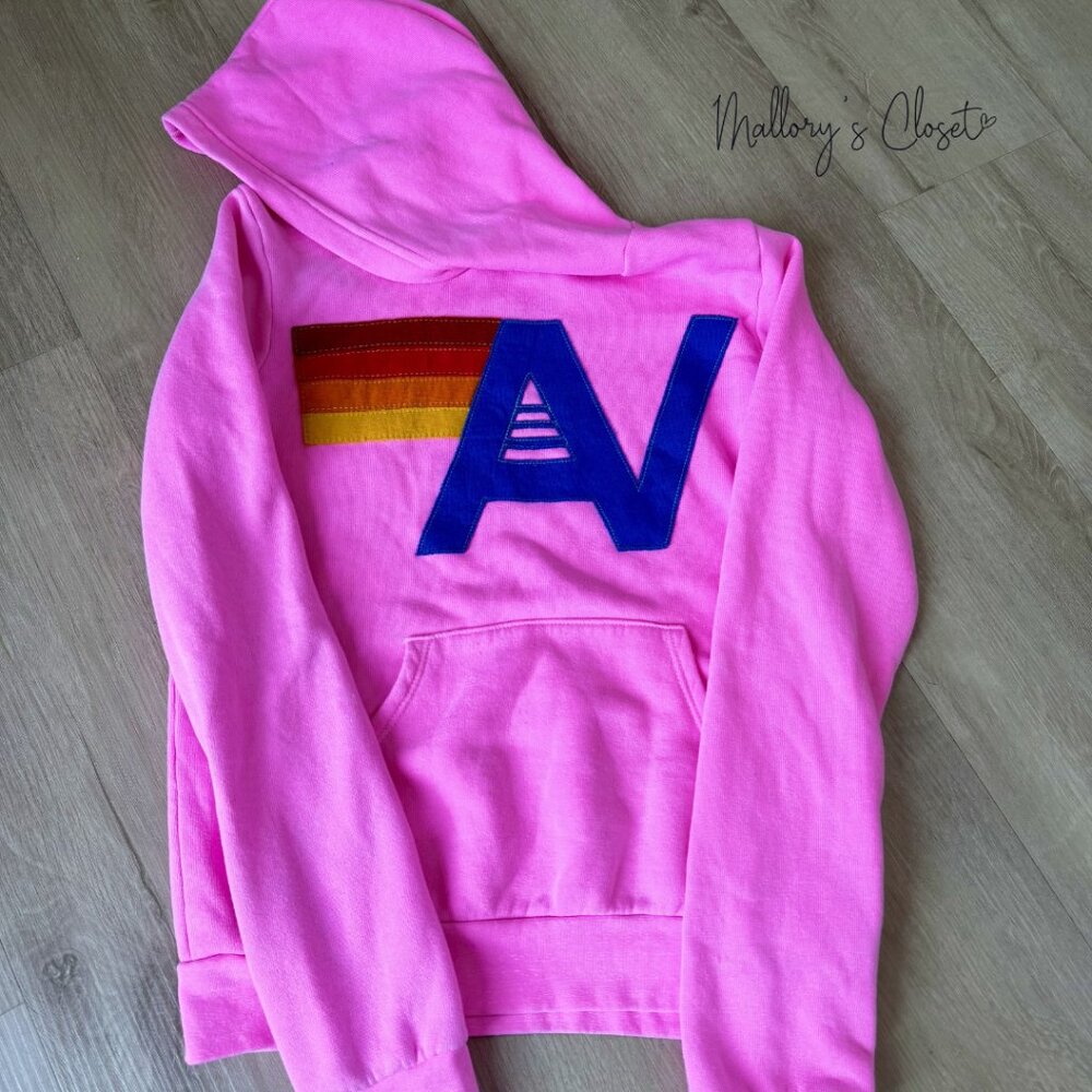 Aviator Nations Kid's Logo Pullover Hoodie - NEON PINK - Size Y14